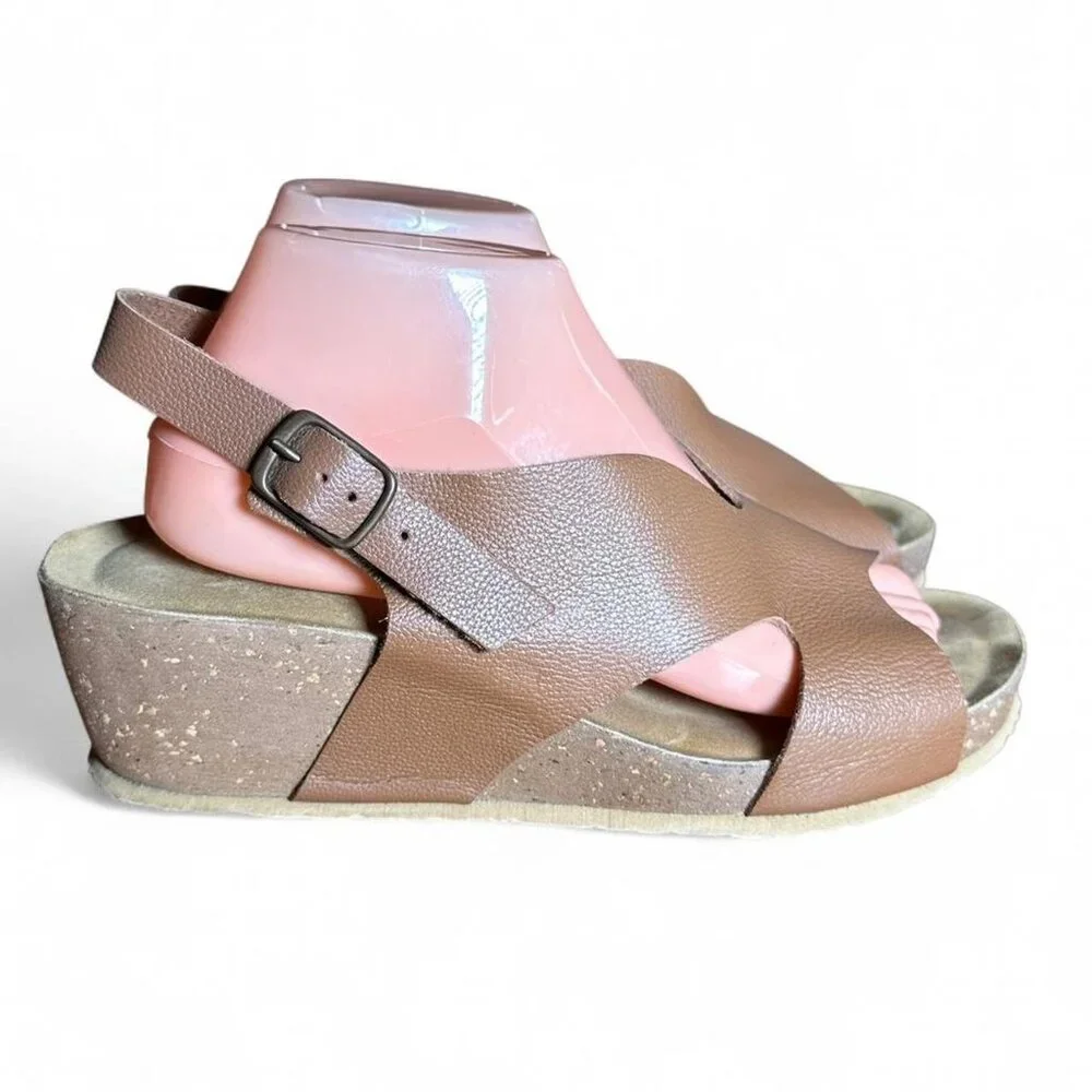 Bionatura Easy Tessa Brown Leather Cork Wedge Sandals Women's 9.5 US 41 EU - Picture 1 of 7